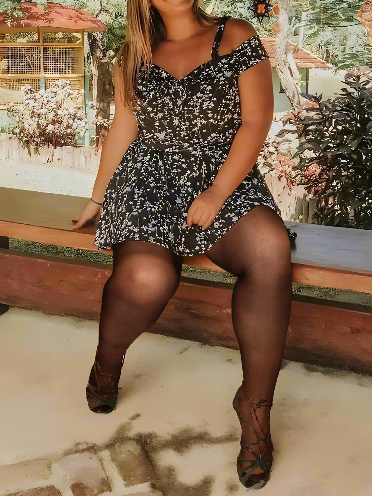 2 Pairs Plus Size Sheer High Waist Stocking-Black - Image 3