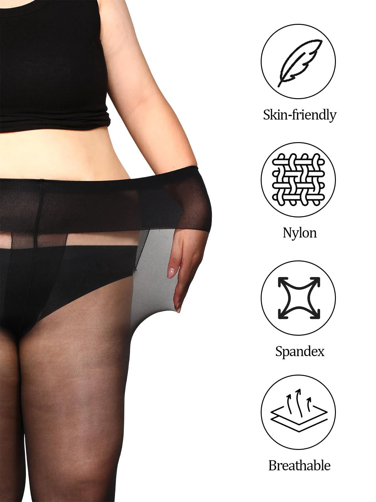 2 Pairs Plus Size Sheer High Waist Stocking-Black - Image 4
