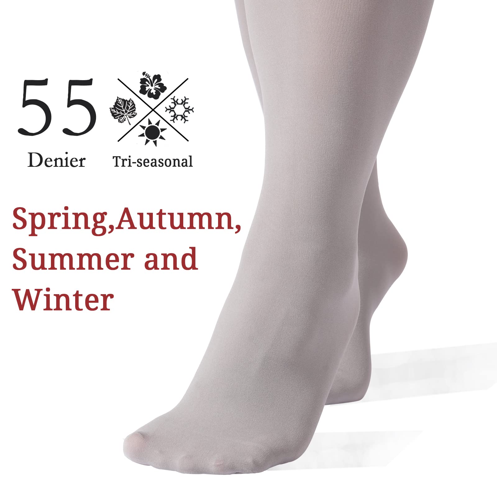 3 Pairs Plus Size Opaque Thigh High Socks-Black+white+grey - Image 3