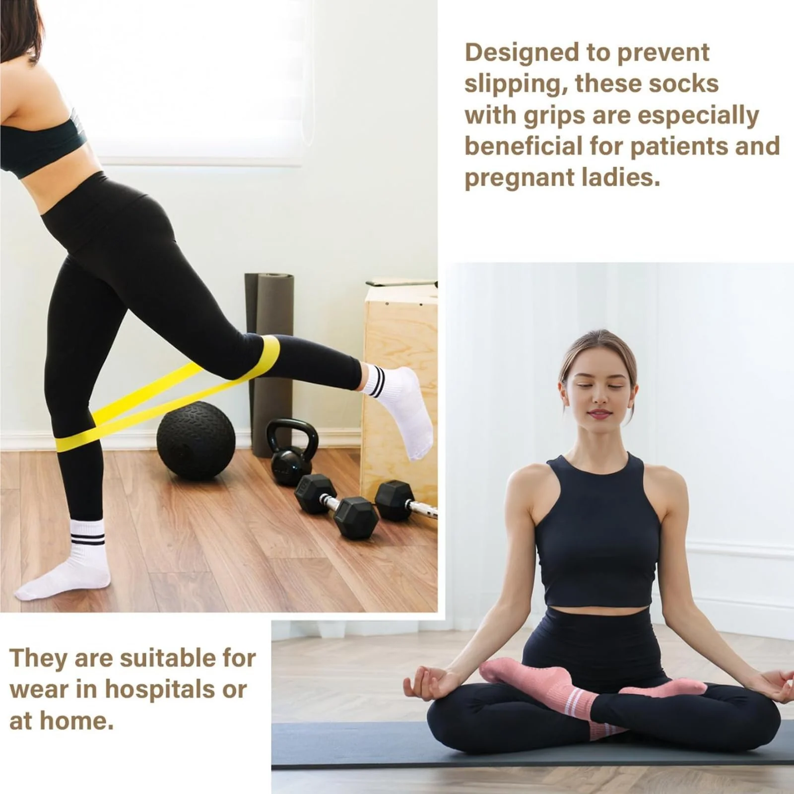 3 Pairs Pilates Socks with Grips-Black White Grey - Image 5