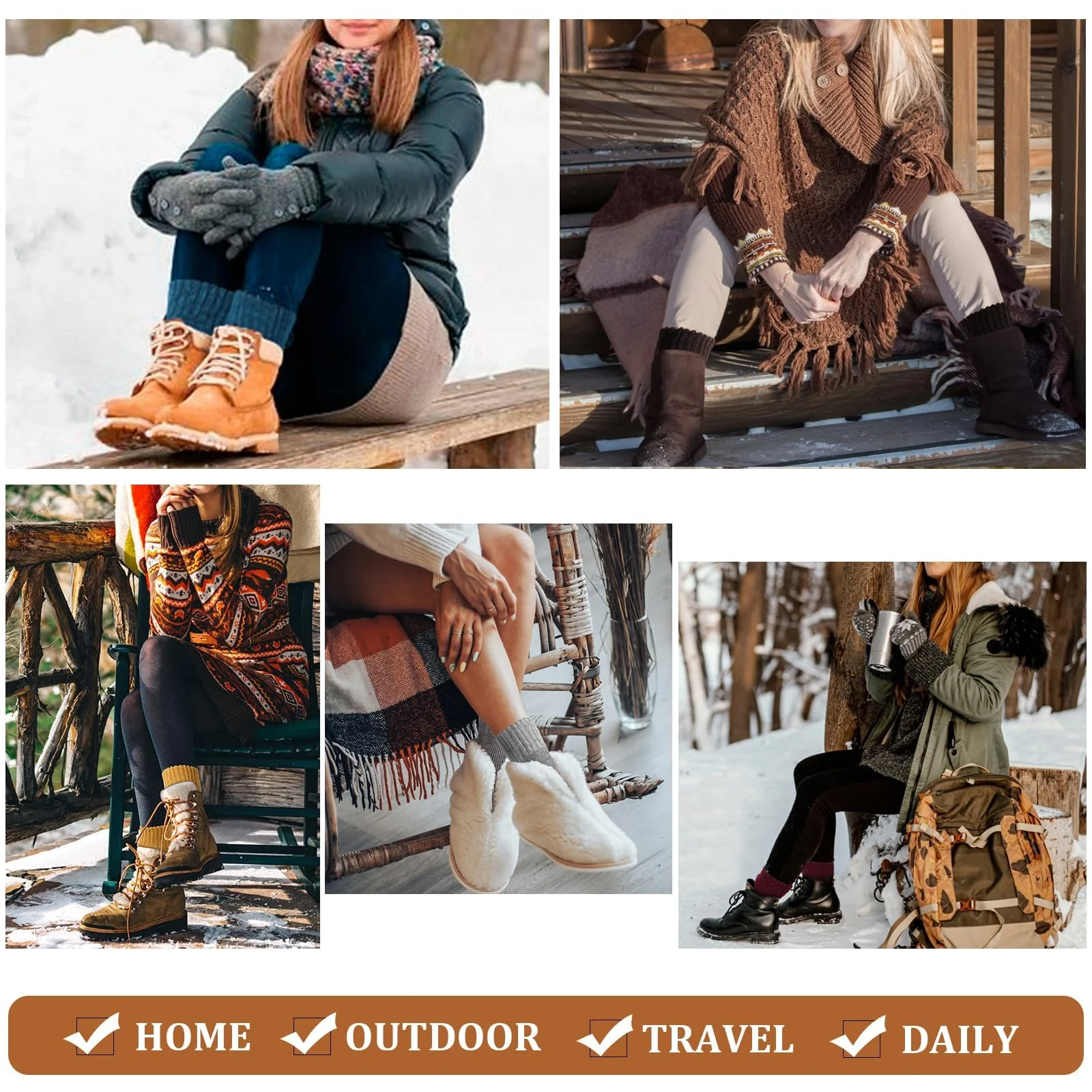 3 Pairs Wool Boot Socks for Women Winter - Image 5