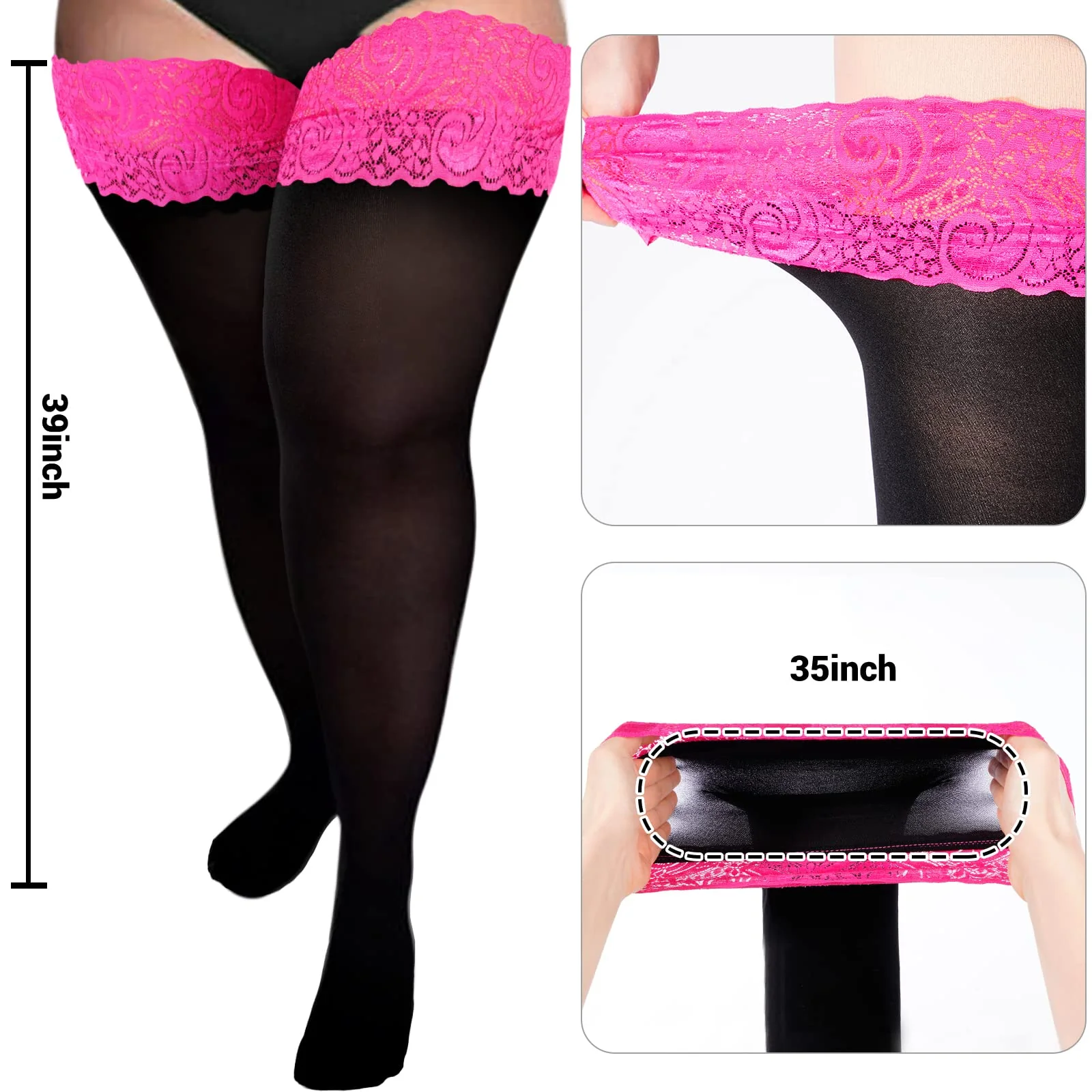 55D Semi Sheer Silicone Lace Stay Up Thigh Highs Pantyhose-Black & Purple Lace - Image 4