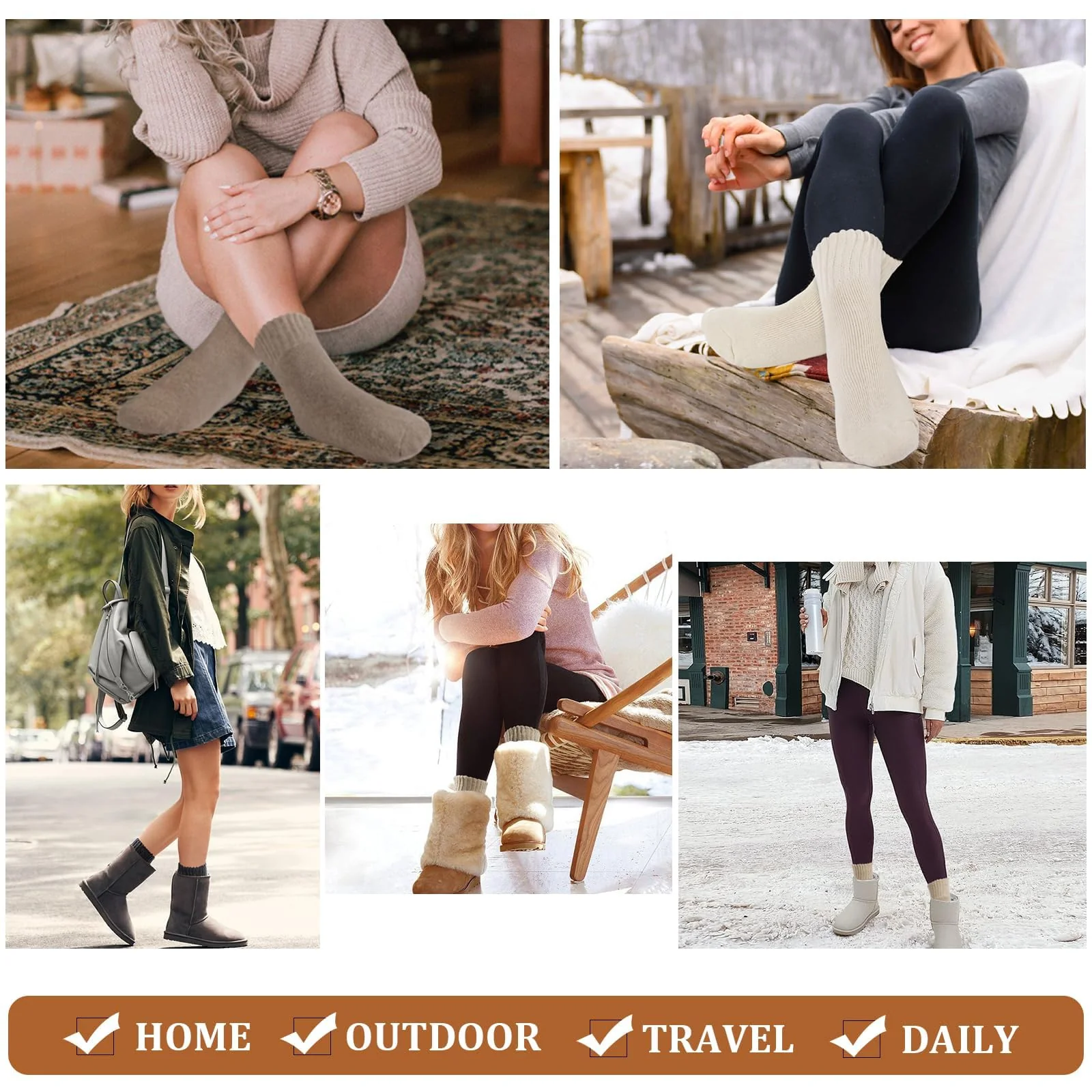 6 Pairs Wool Boot Socks for Women Winter Dark Color - Image 7