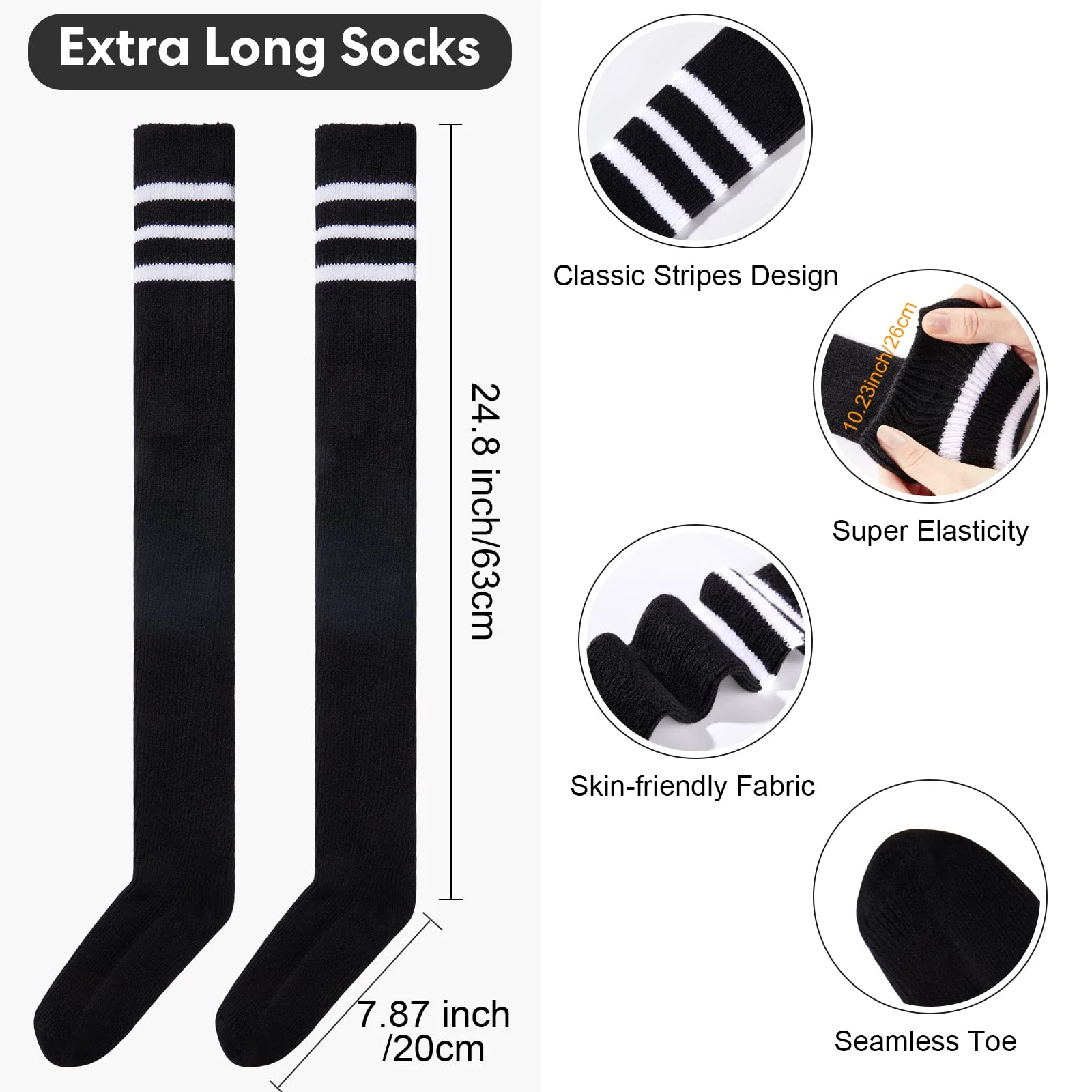Extra Long Warm Knit Striped Thigh Highs Leg Warmers-Red & White Striped - Image 3