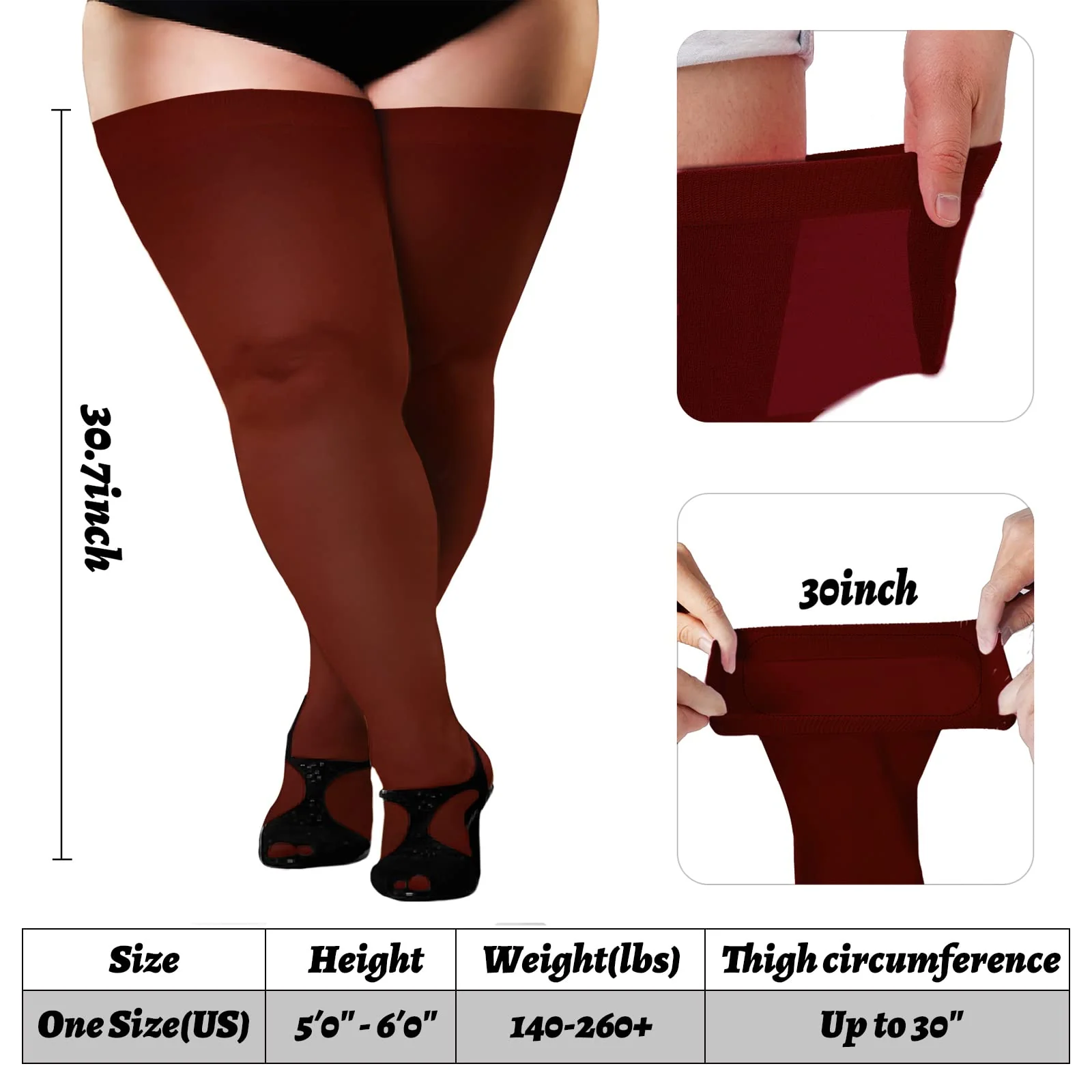Extra Long Womens Opaque Over Knee High Stockings-Burgundy - Image 5