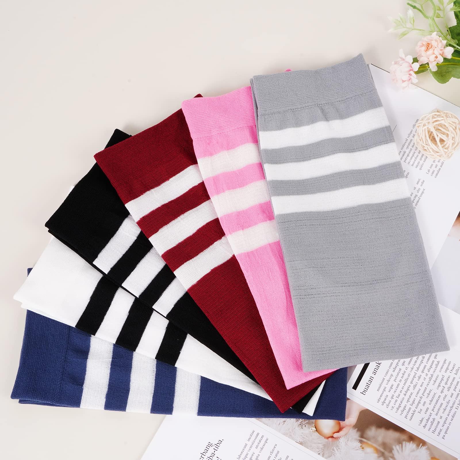 Extra Long Womens Opaque Striped Over Knee High Stockings-Pink & White - Image 6