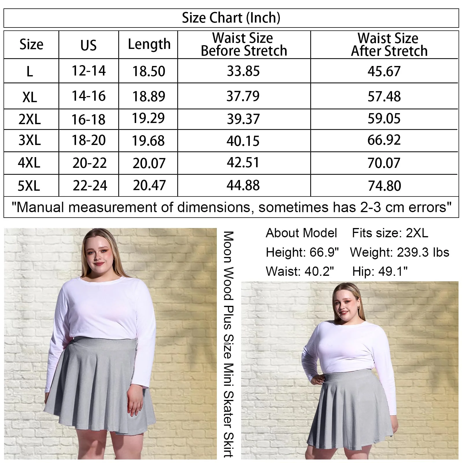High Waisted Skater Skirt Plus Size-Grey - Image 6