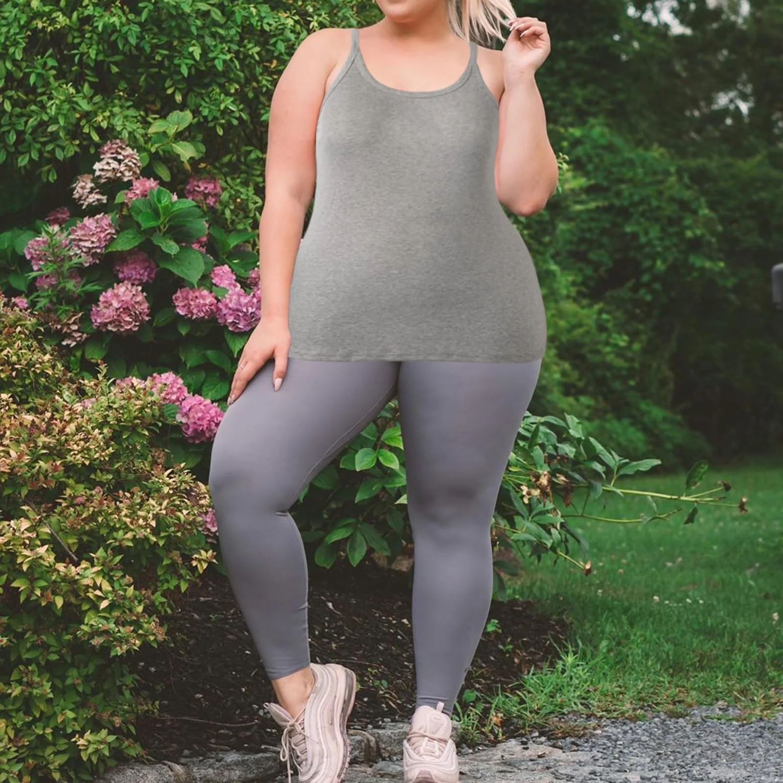 Plus Size Ribbed Tank Tops for Women - Grey - Image 4
