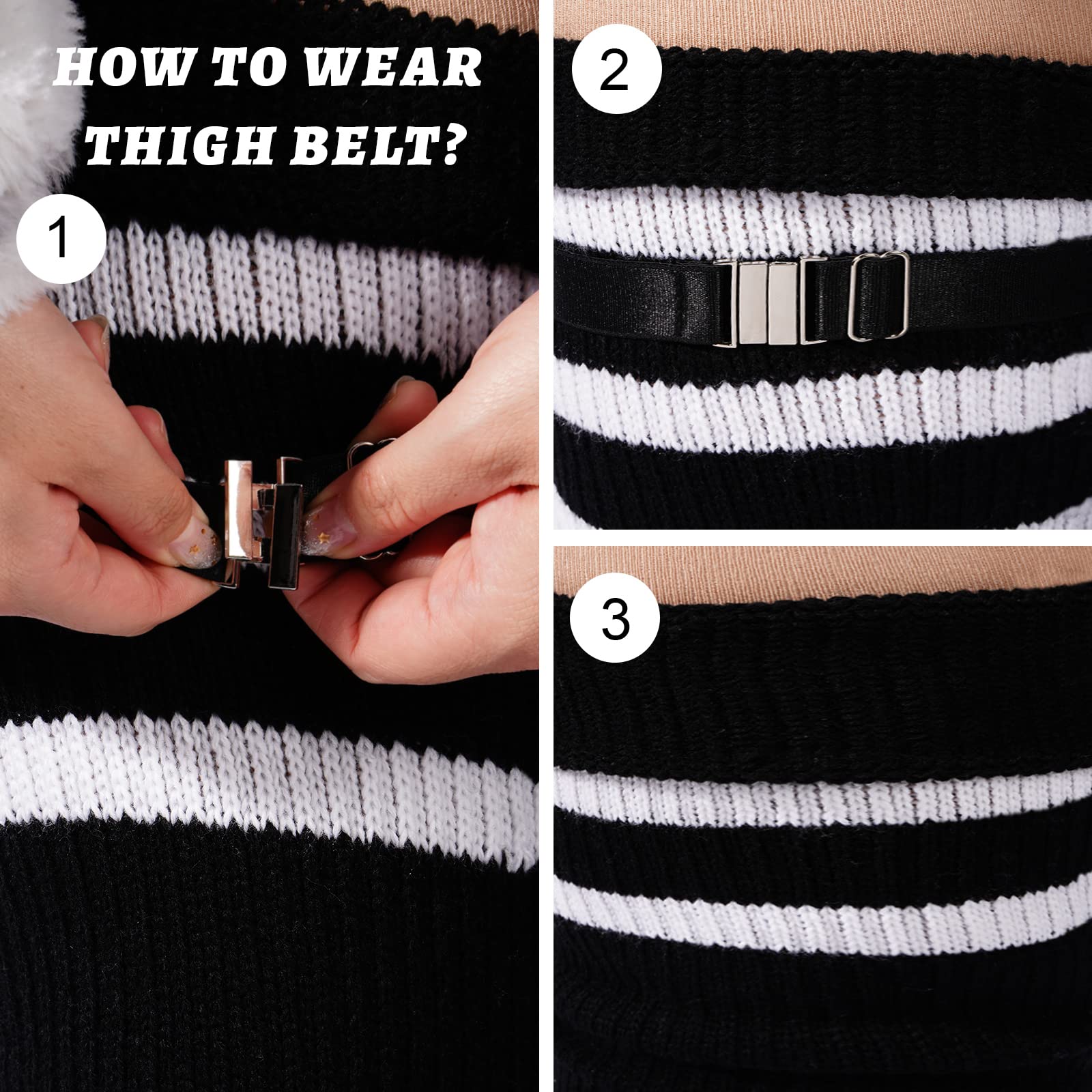 Plus Size Thigh High Socks Striped- Black & White - Image 3