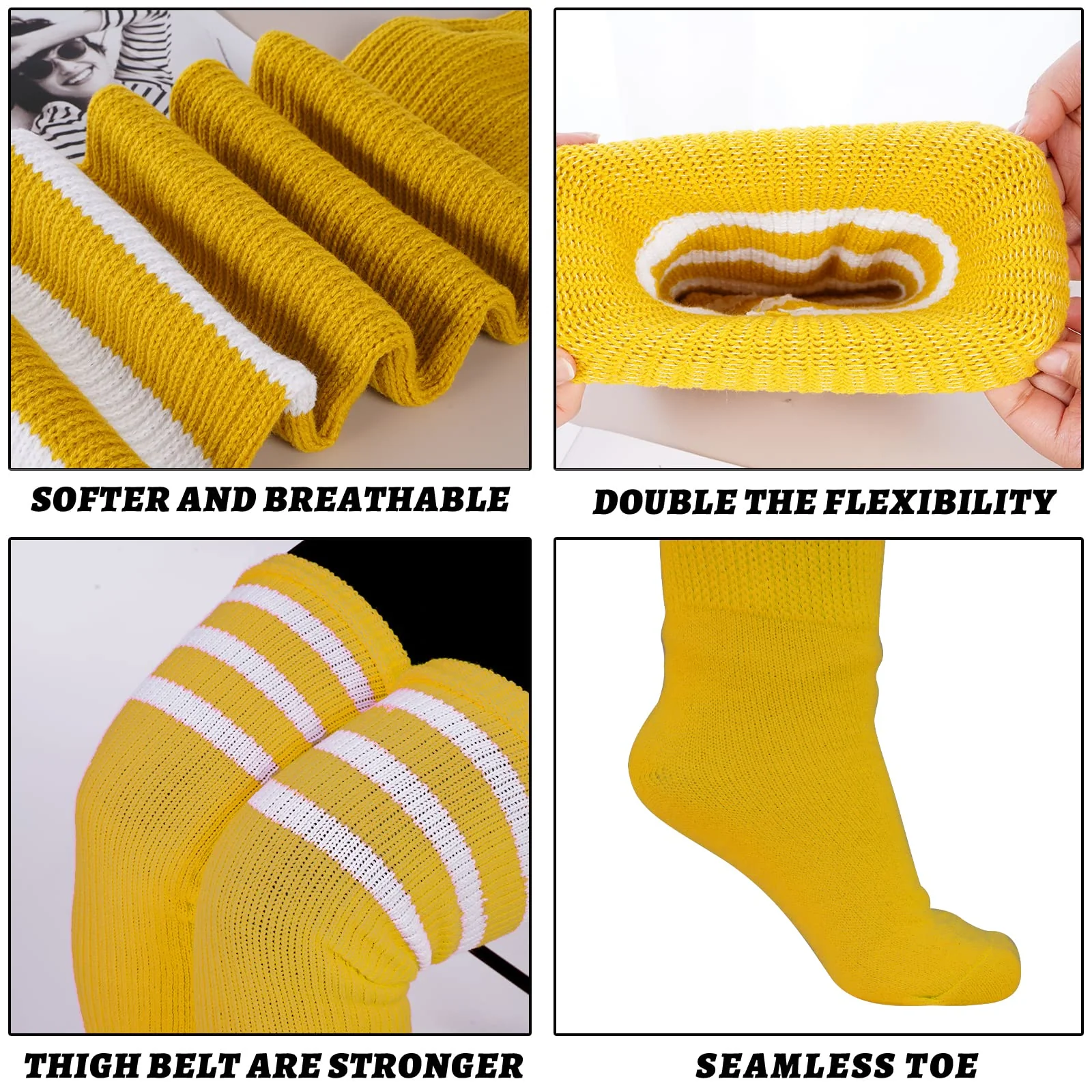 Plus Size Thigh High Socks Striped- Bright Ginger Yellow & White - Image 3