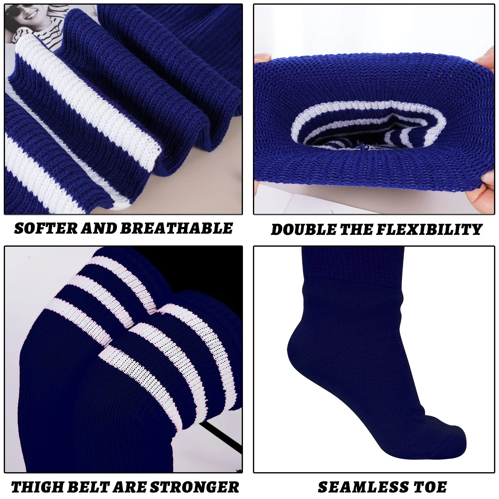 Plus Size Thigh High Socks Striped- Navy & White - Image 4