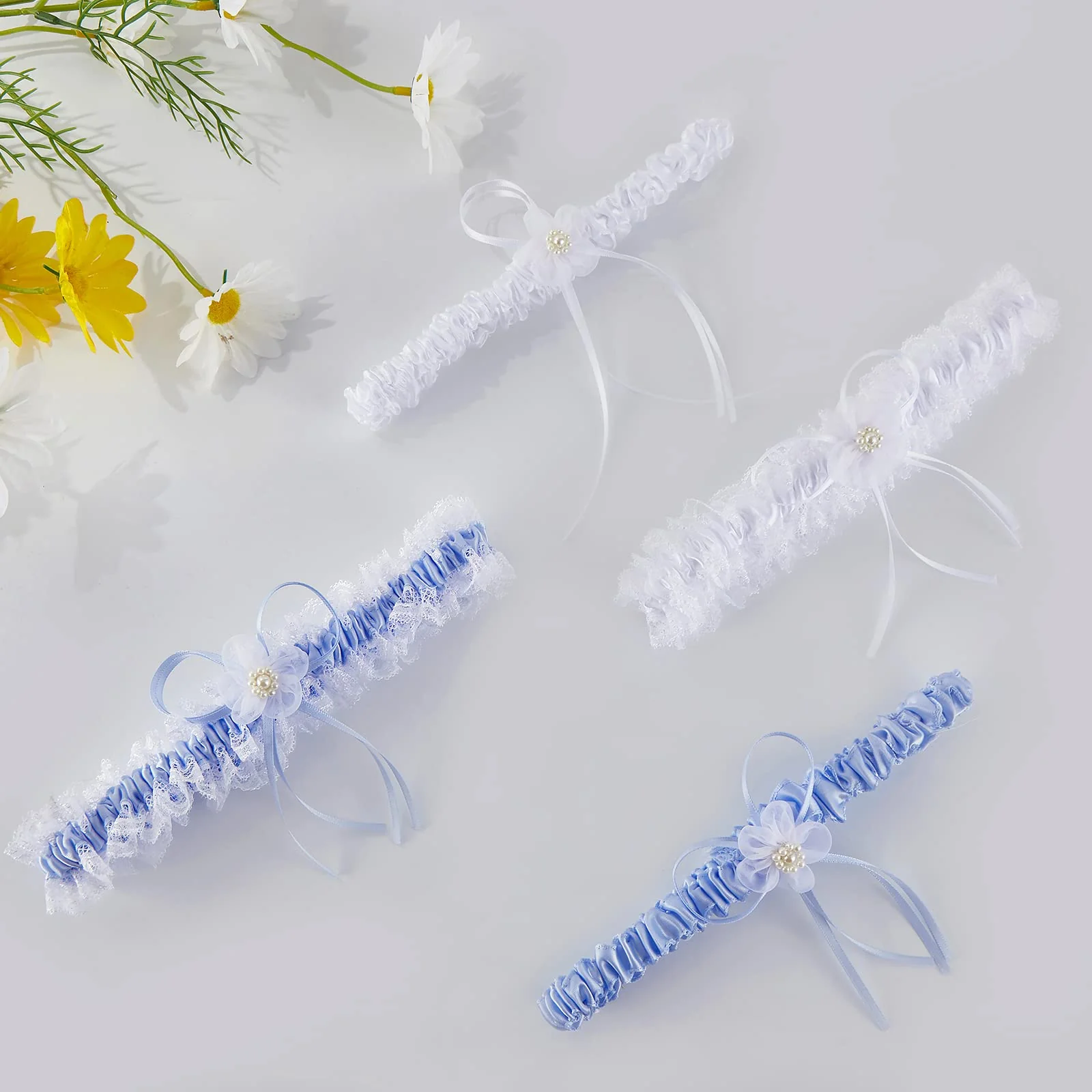 Plus Size Wedding Garters with Elastic Band-Blue - Image 5