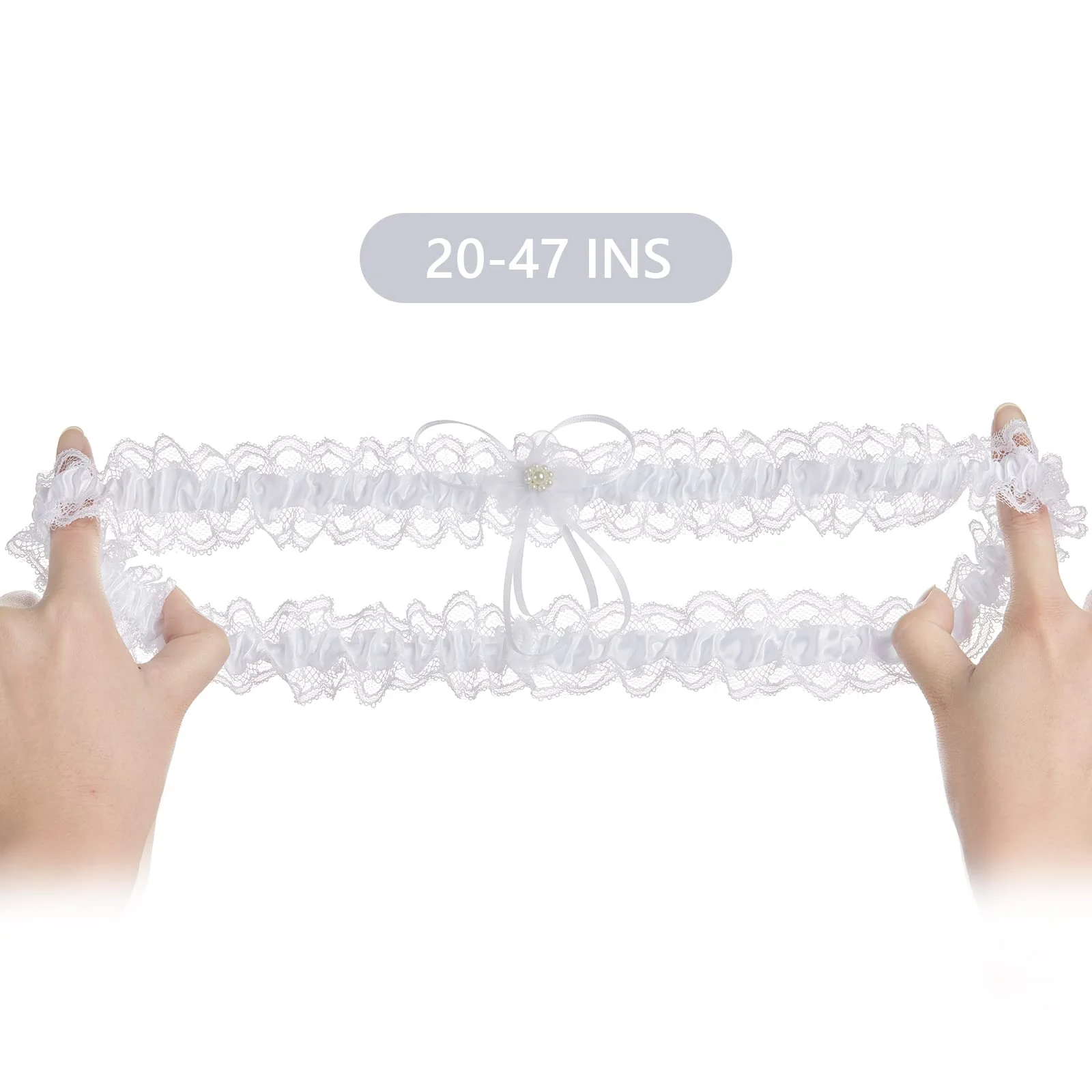 Plus Size Wedding Garters with Elastic Band-White - Image 5