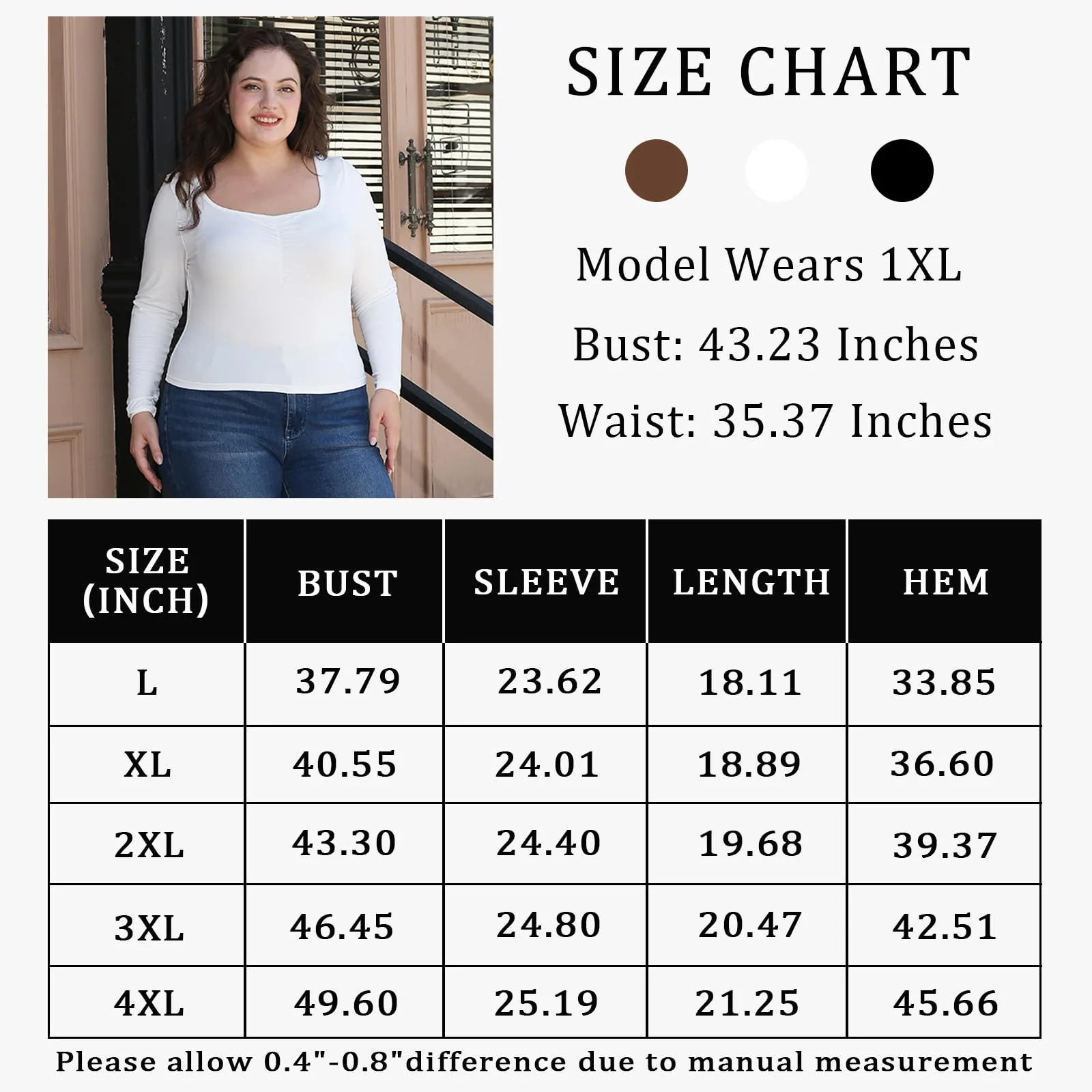 Plus Size Womens Long Sleeve Tops Square Neck - Coffee - Image 6