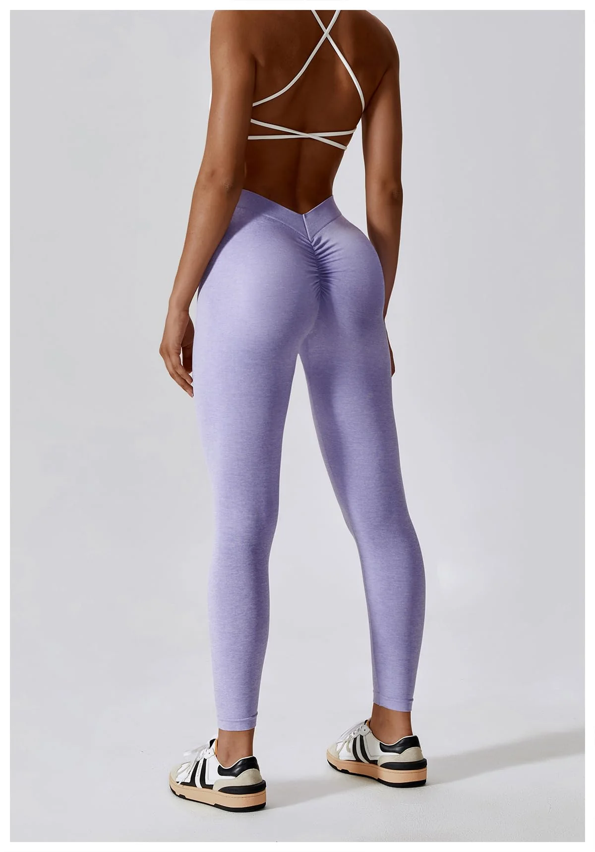 Seamless Scrunch Butt Lifting V Back Leggings - Purple - Image 5