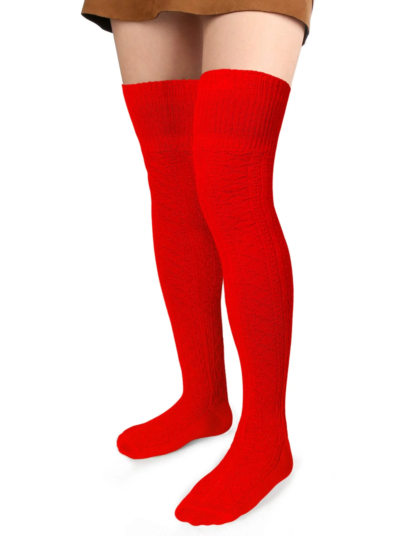 Thigh High Socks Boot Sock Women-Christmas Red - Image 3