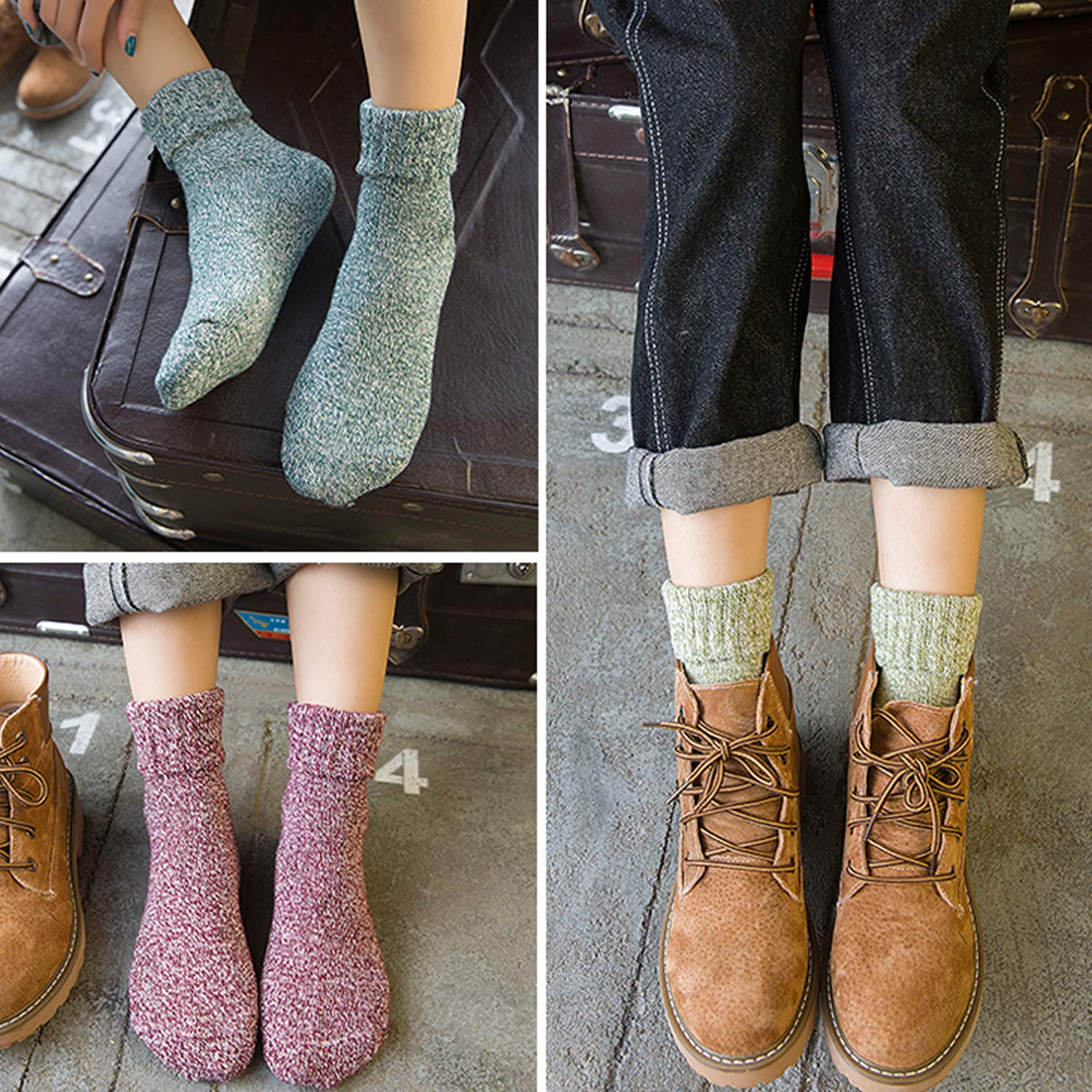 Warm Vintage Thick Knit Wool Crew Socks 5 Pack - Image 6
