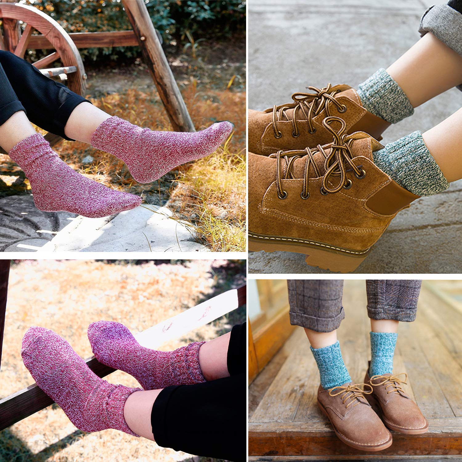 Warm Vintage Thick Knit Wool Crew Socks 5 Pack - Image 7