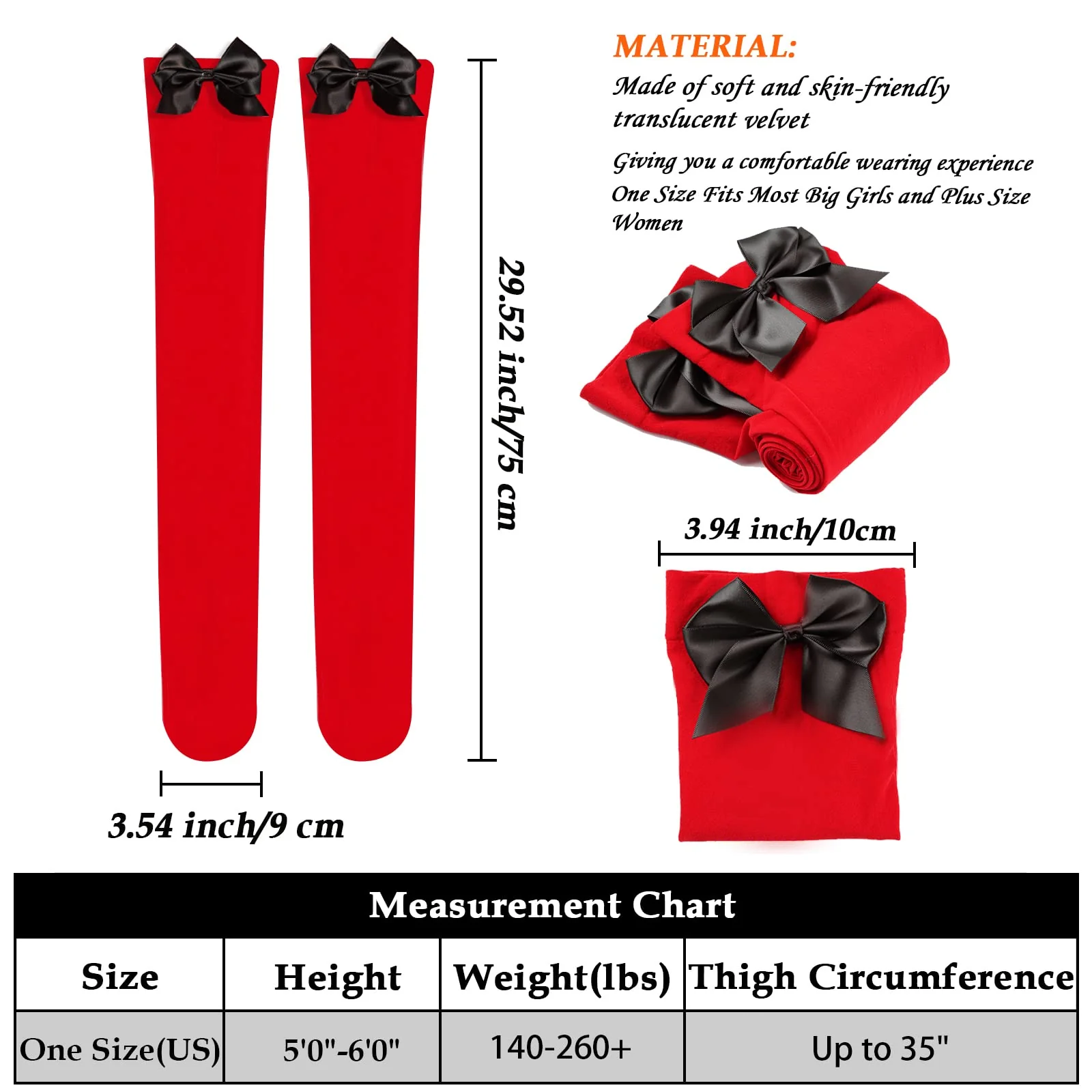Women Plus Size Bow Thigh Highs Stockings-Red - Image 6