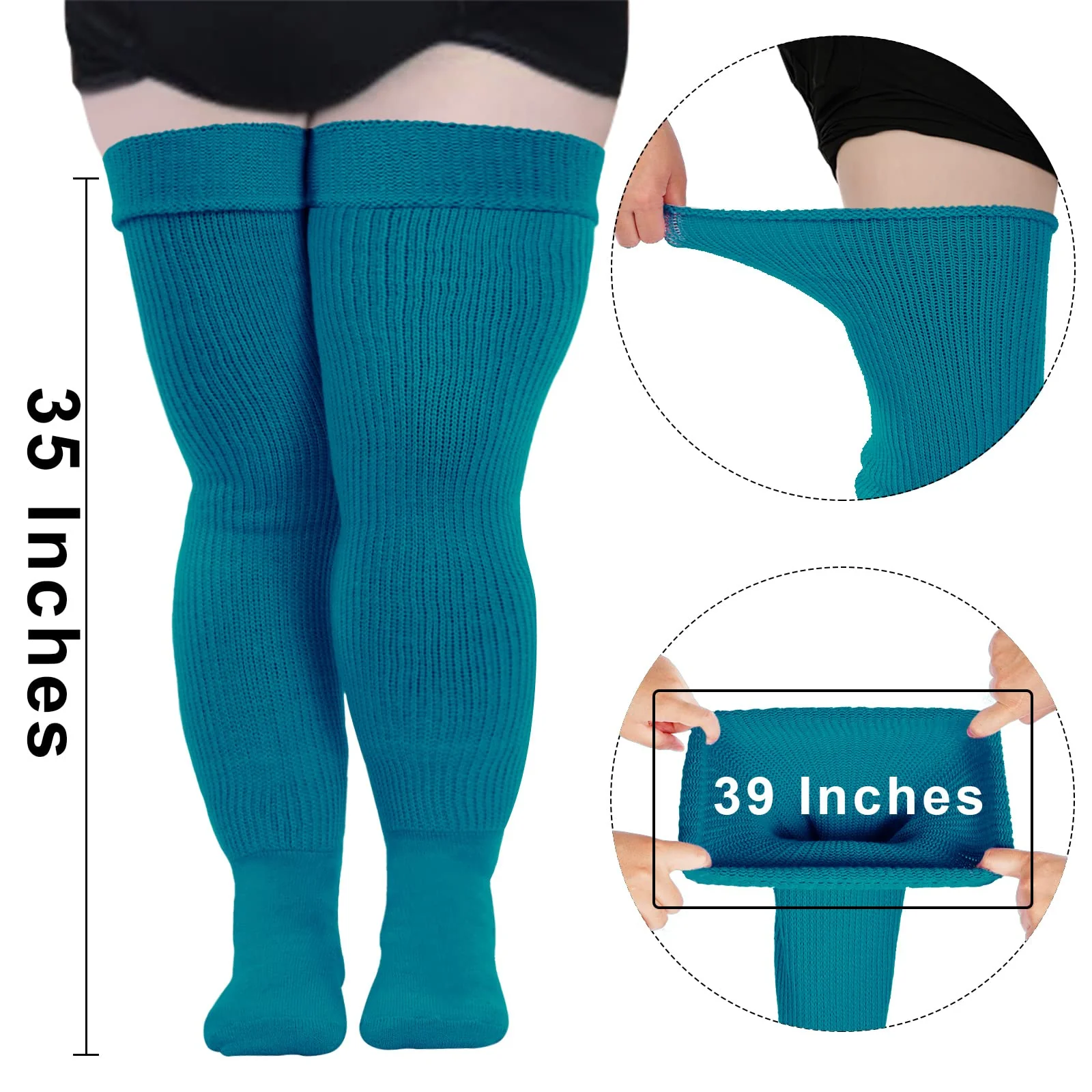 Womens Plus Size Thigh High Socks-  Blue Raspberry - Image 3