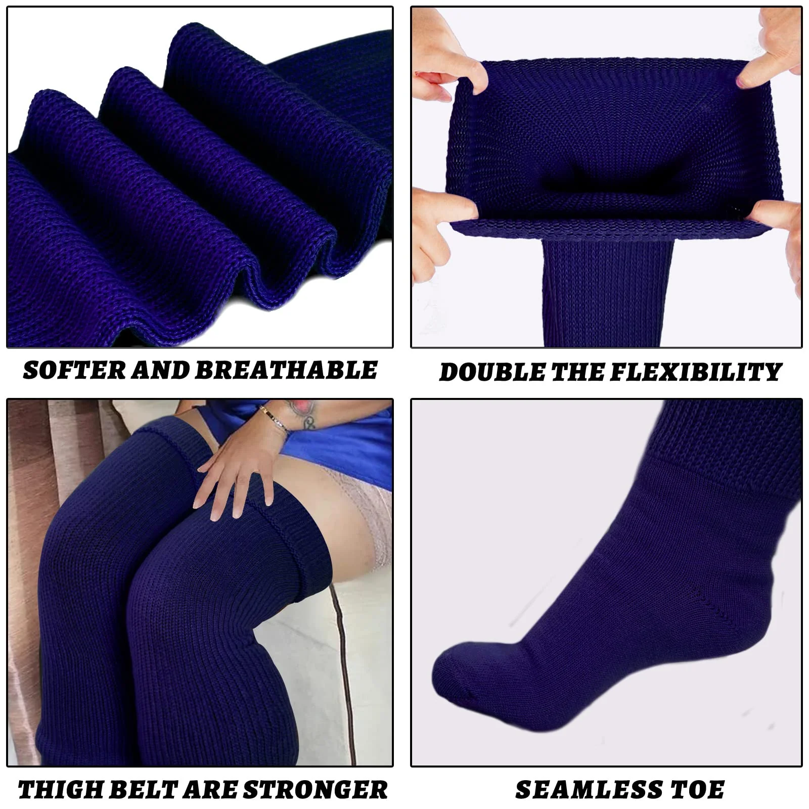 Womens Plus Size Thigh High Socks-Smokey Navy - Image 5
