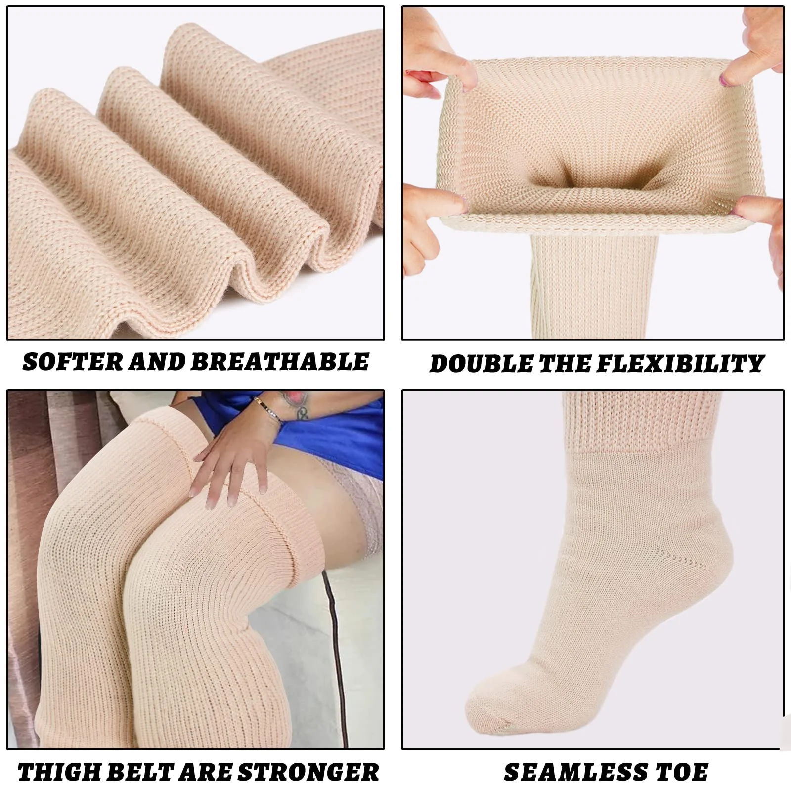 Womens Plus Size Thigh High Socks-Whole Wheat - Image 5