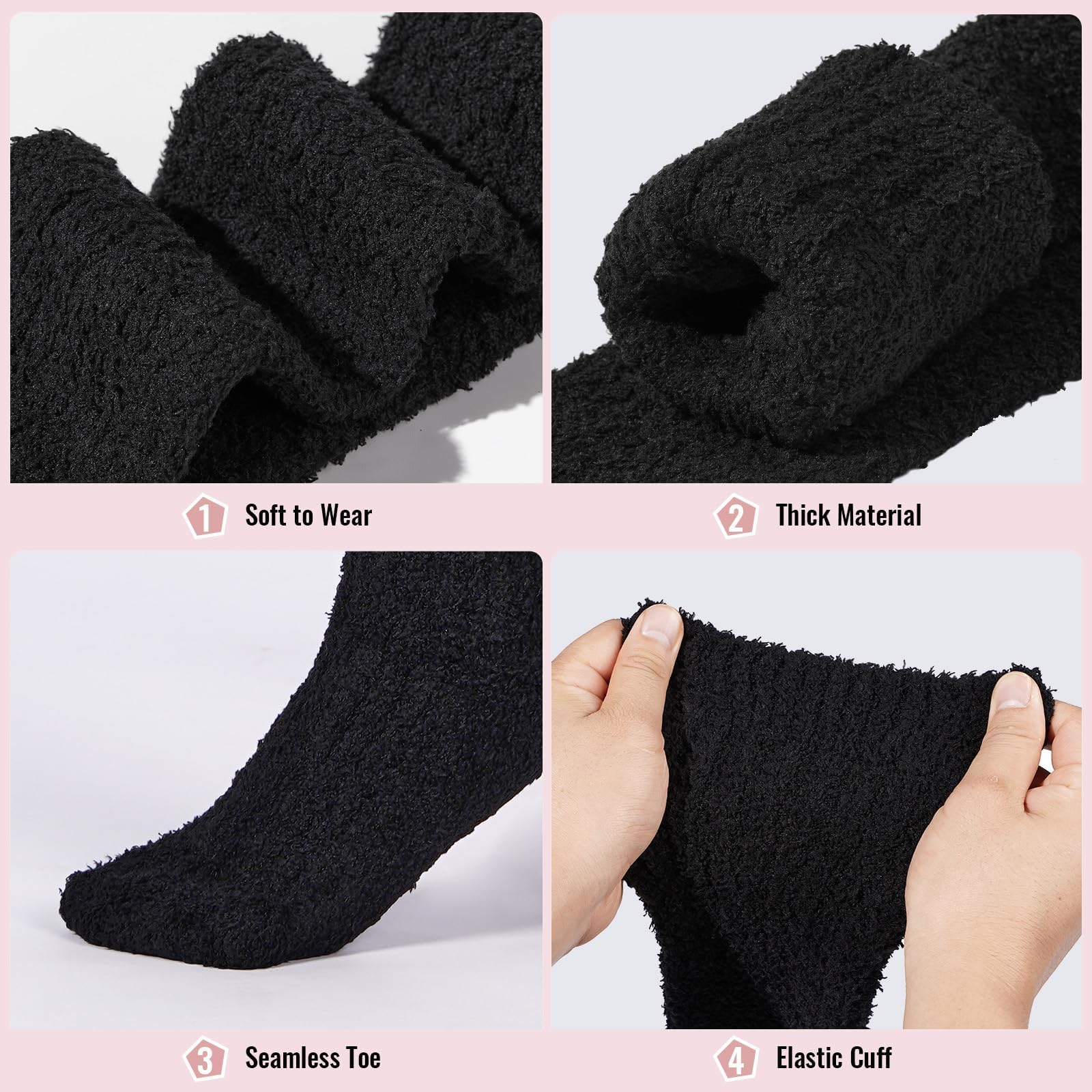 Womens Thigh High Socks Coral Fleece-Black - Image 7