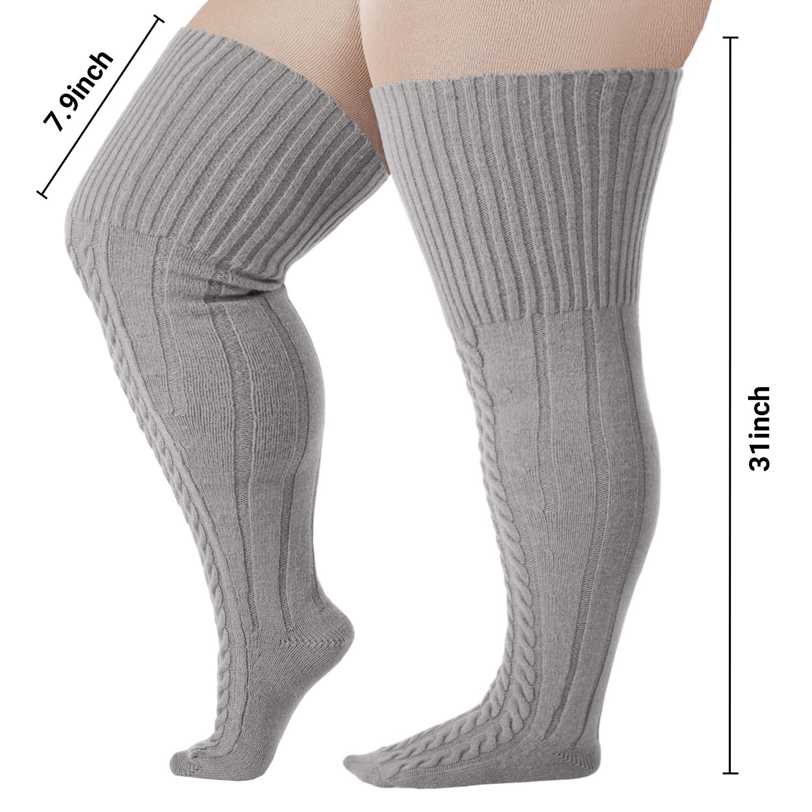 Wool Plus Size Thigh High Socks For Thick Thighs-Grey - Image 4